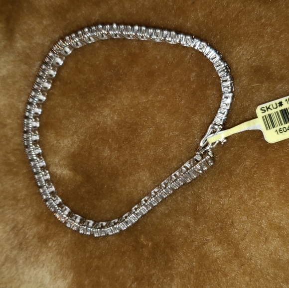 7.5" Blue +White Diamond Sterling Silver Bracelet /w platinum overlay, 1 carat - Picture 7 of 7